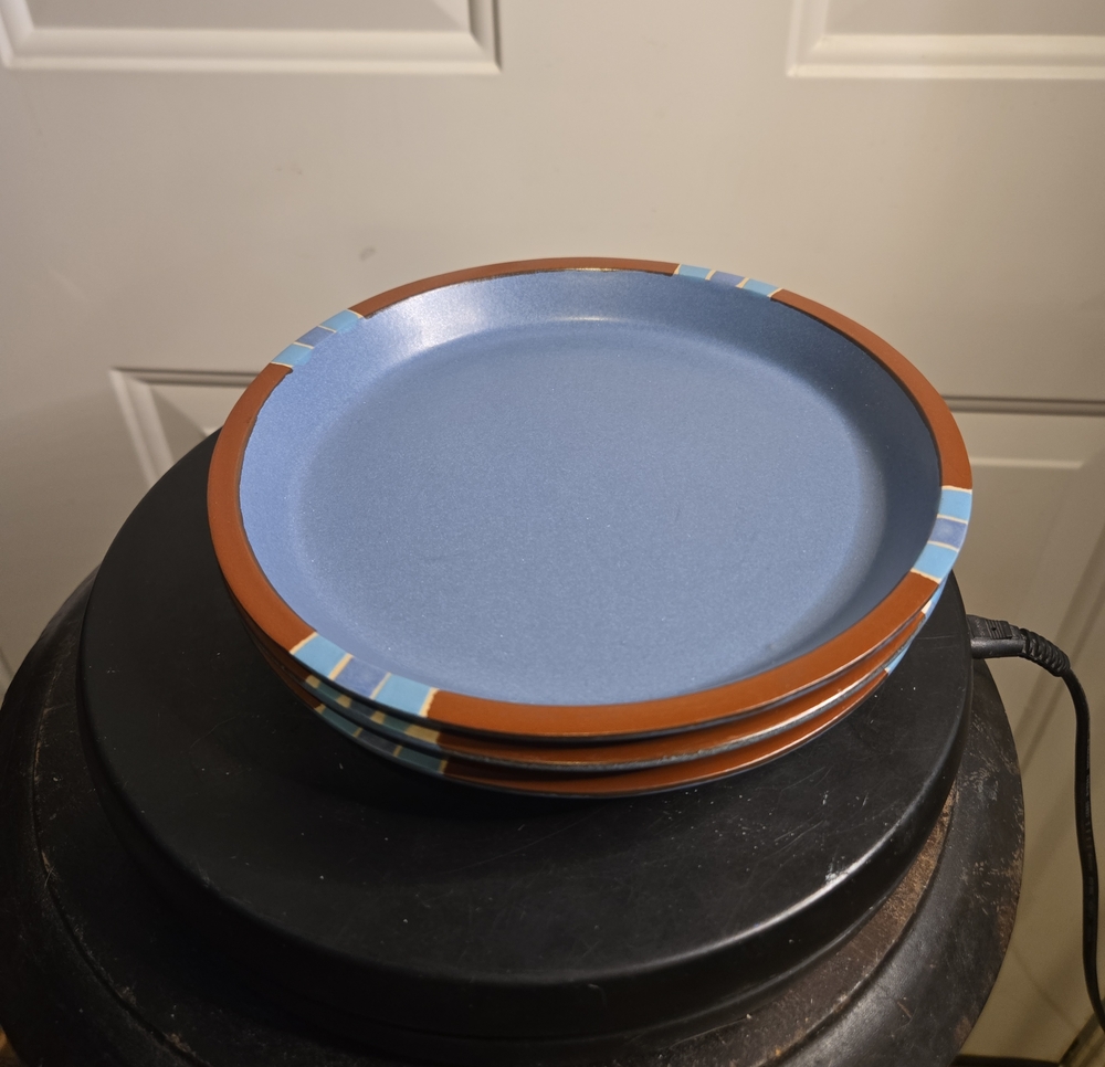 Dansk Mesa Blue and Brown Stoneware Salad Portugal Plates - Set of 3